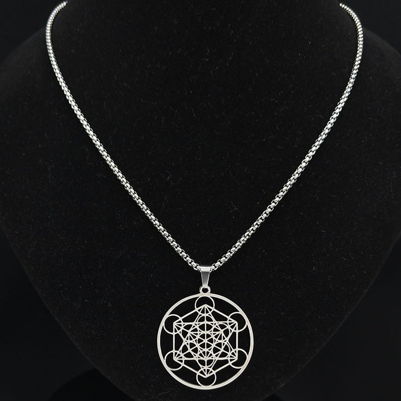 Titanium Steel Hollow Metatron's Cube Necklace