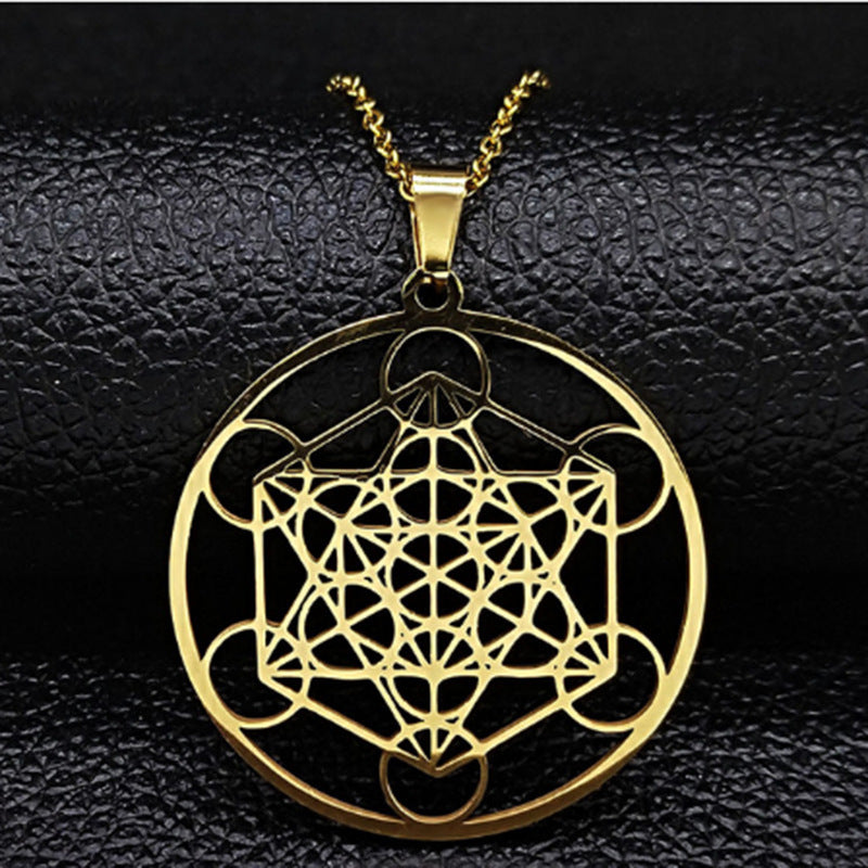 Titanium Steel Hollow Metatron's Cube Necklace