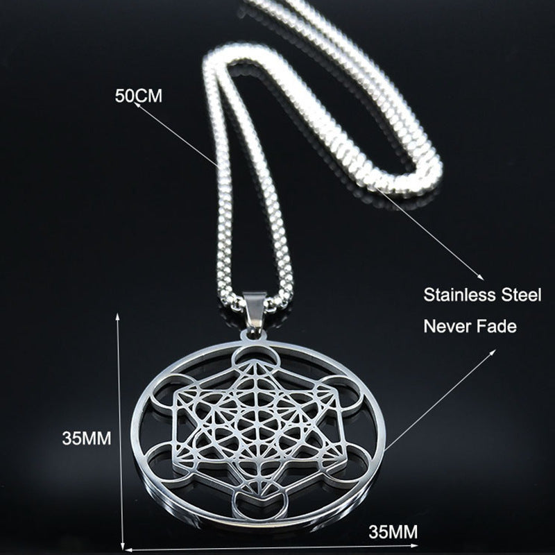Titanium Steel Hollow Metatron's Cube Necklace