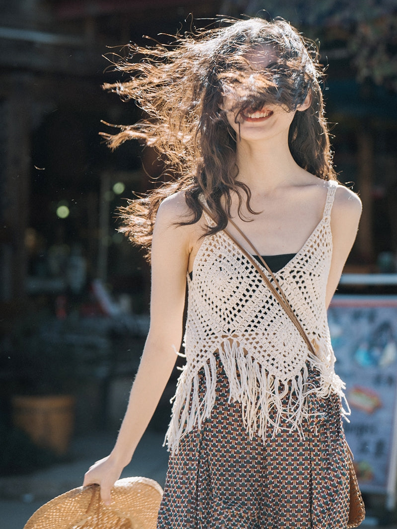 Tassel Strap Bohemian Crochet Tank Top