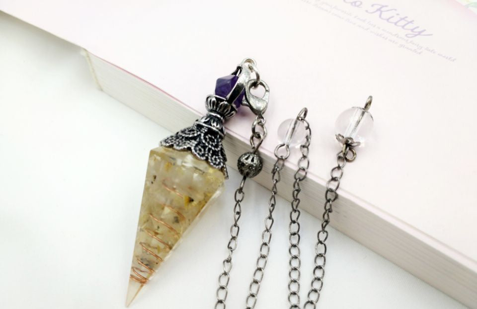 Vintage Silver Amethyst Top Orgonite Crystal Pendulum