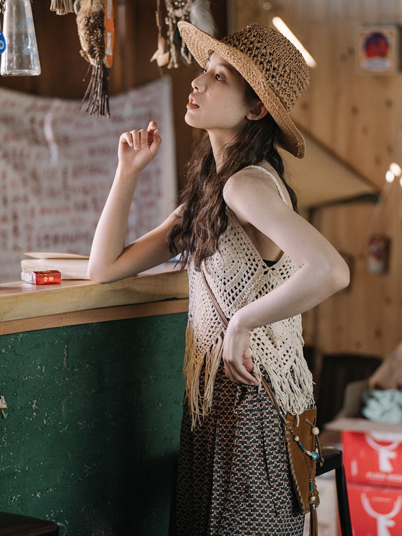 Tassel Strap Bohemian Crochet Tank Top