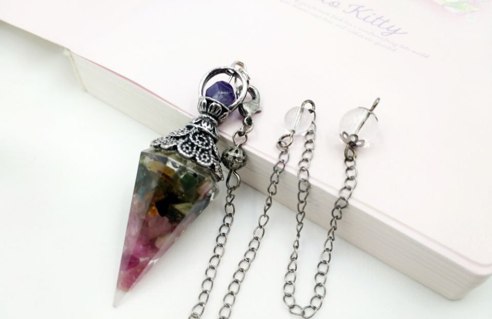 Vintage Silver Amethyst Top Orgonite Crystal Pendulum
