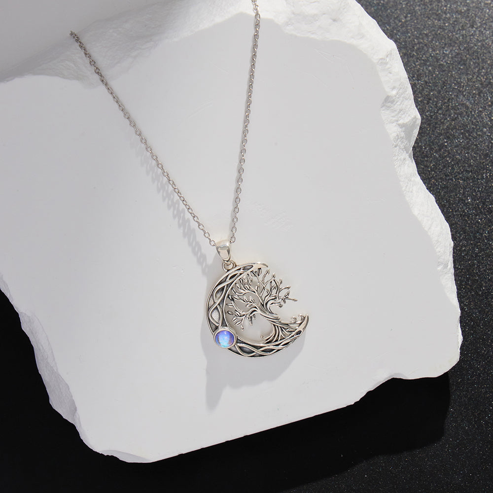Celtic Knot Moon Tree of Life 925 Sterling Silver Moonstone Necklace