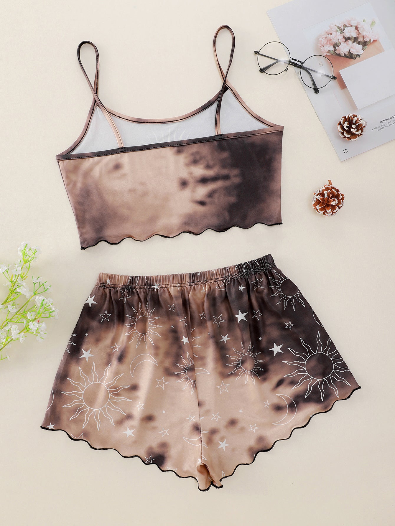 Sun Moon Print Shorts & Tank Pajama Set (Choose Color)