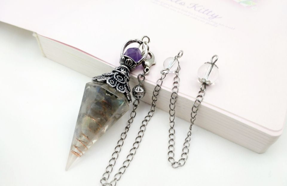 Vintage Silver Amethyst Top Orgonite Crystal Pendulum