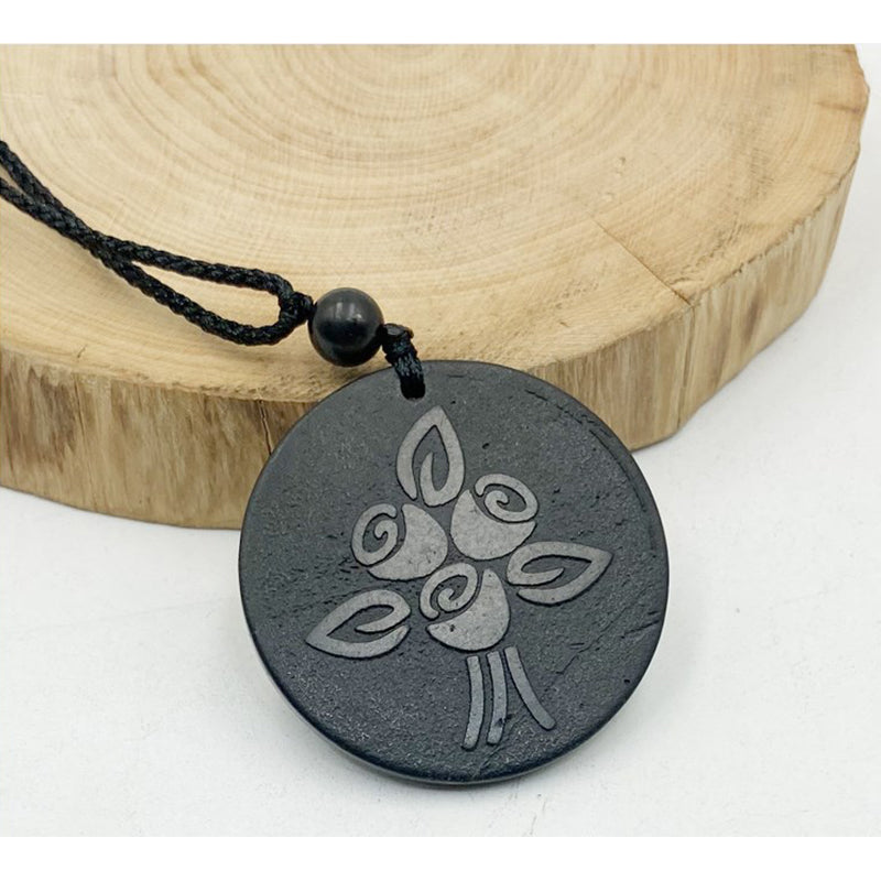 Shungite Sculpted Round Medal Pendant Creative Power Stone