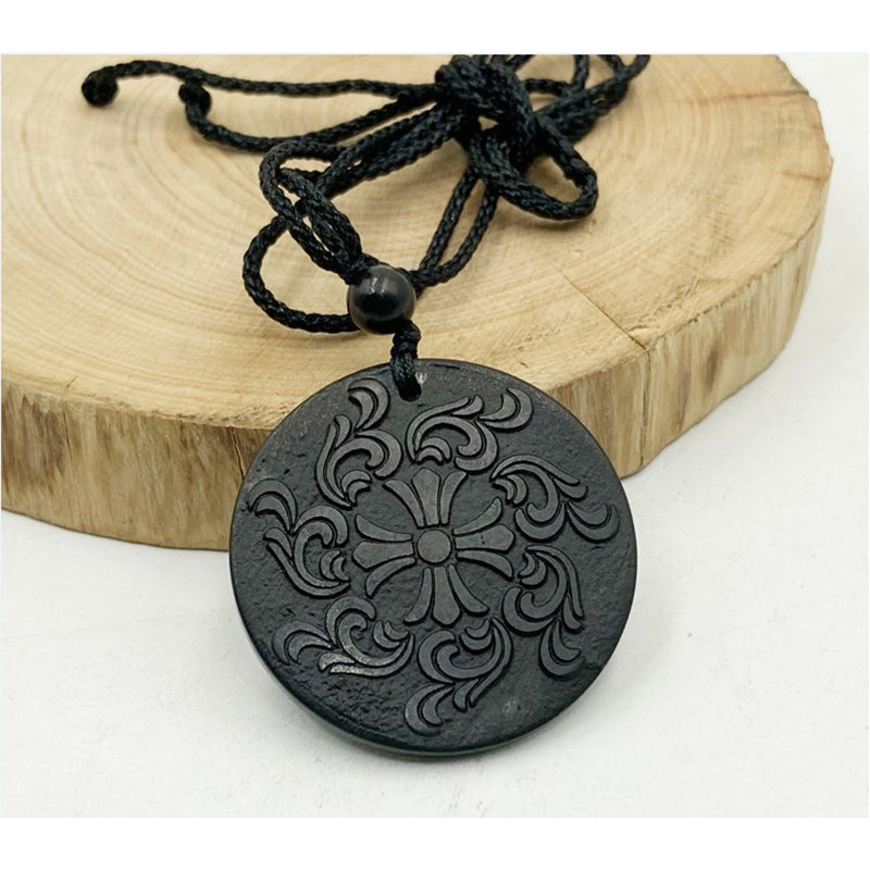 Shungite Sculpted Round Medal Pendant Creative Power Stone