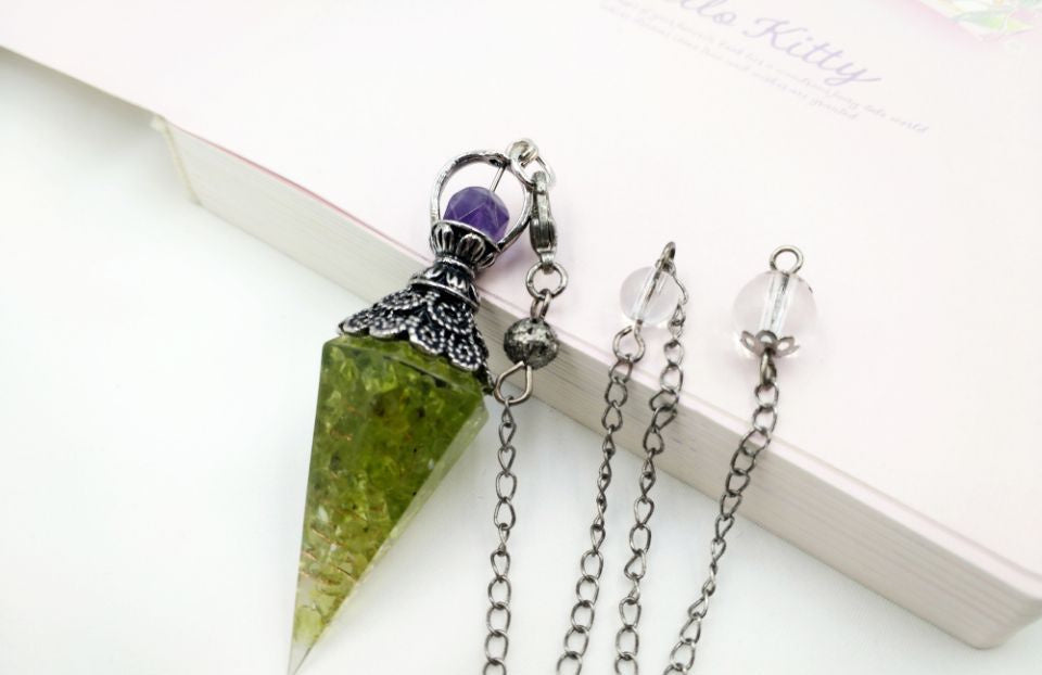 Vintage Silver Amethyst Top Orgonite Crystal Pendulum