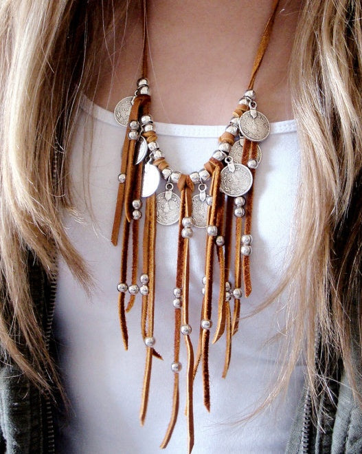 Leather Fringe Boho Necklace