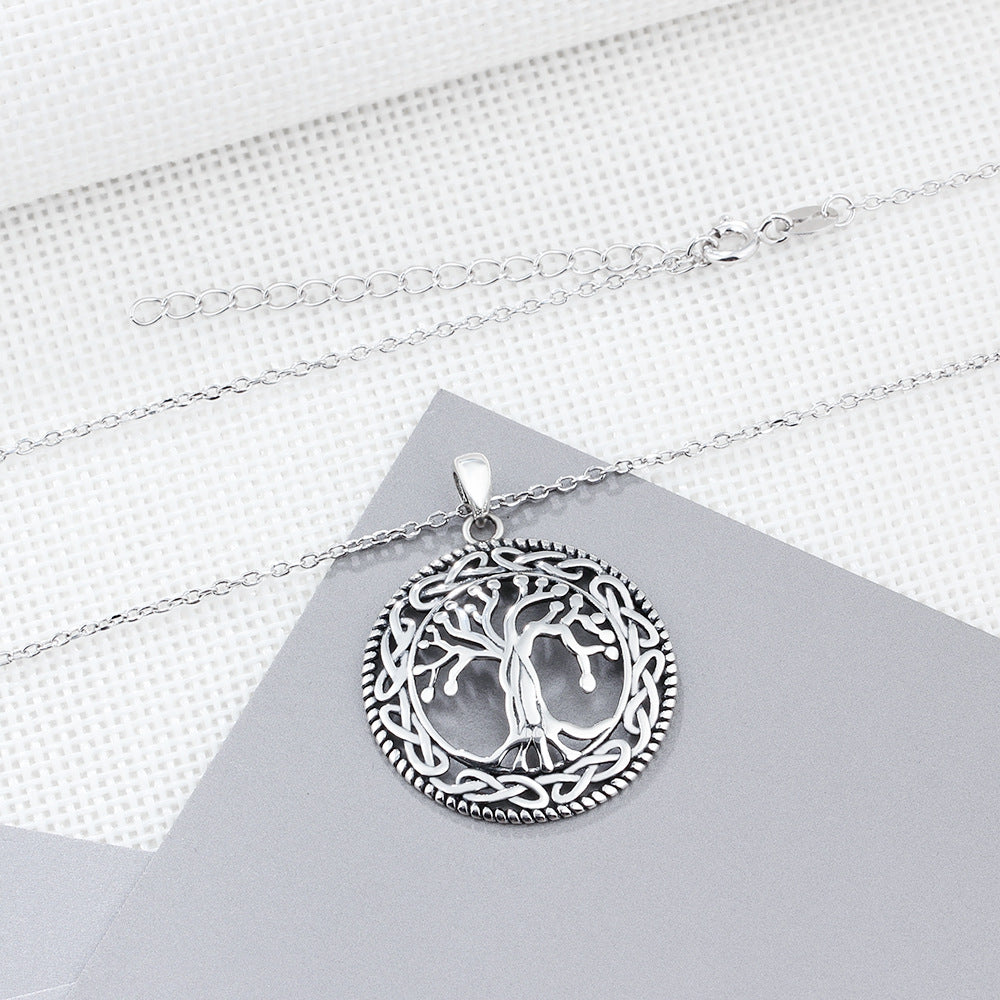 Vintage 925 Sterling Silver Tree Of Life Round Pendant Necklace