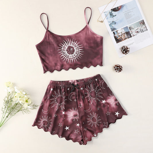 Sun Moon Print Shorts & Tank Pajama Set (Choose Color)