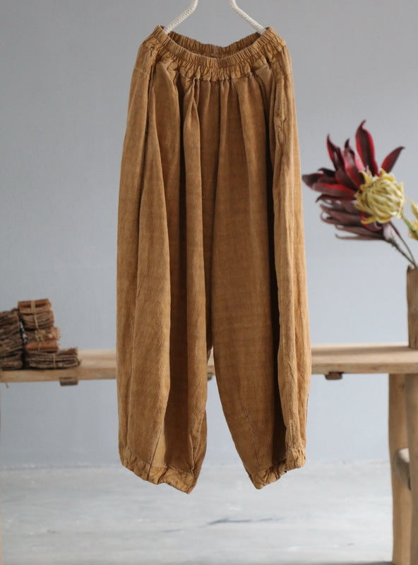 Linen Solid Color Yoga Pants Boho