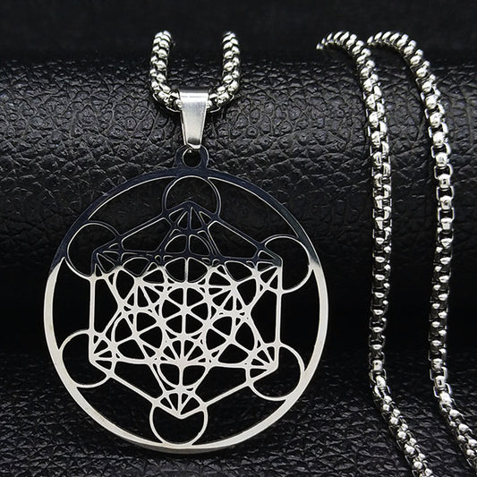 Titanium Steel Hollow Metatron's Cube Necklace