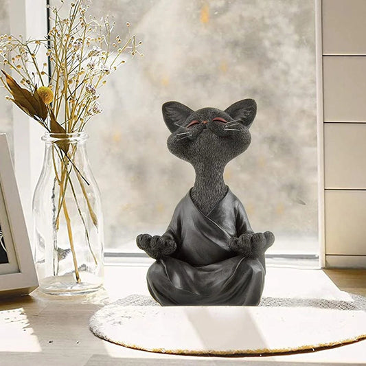 Meditating Black Cat Statue