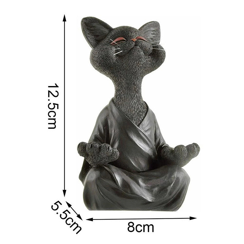 Meditating Black Cat Statue