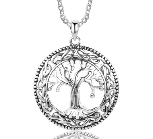 Vintage 925 Sterling Silver Tree Of Life Round Pendant Necklace