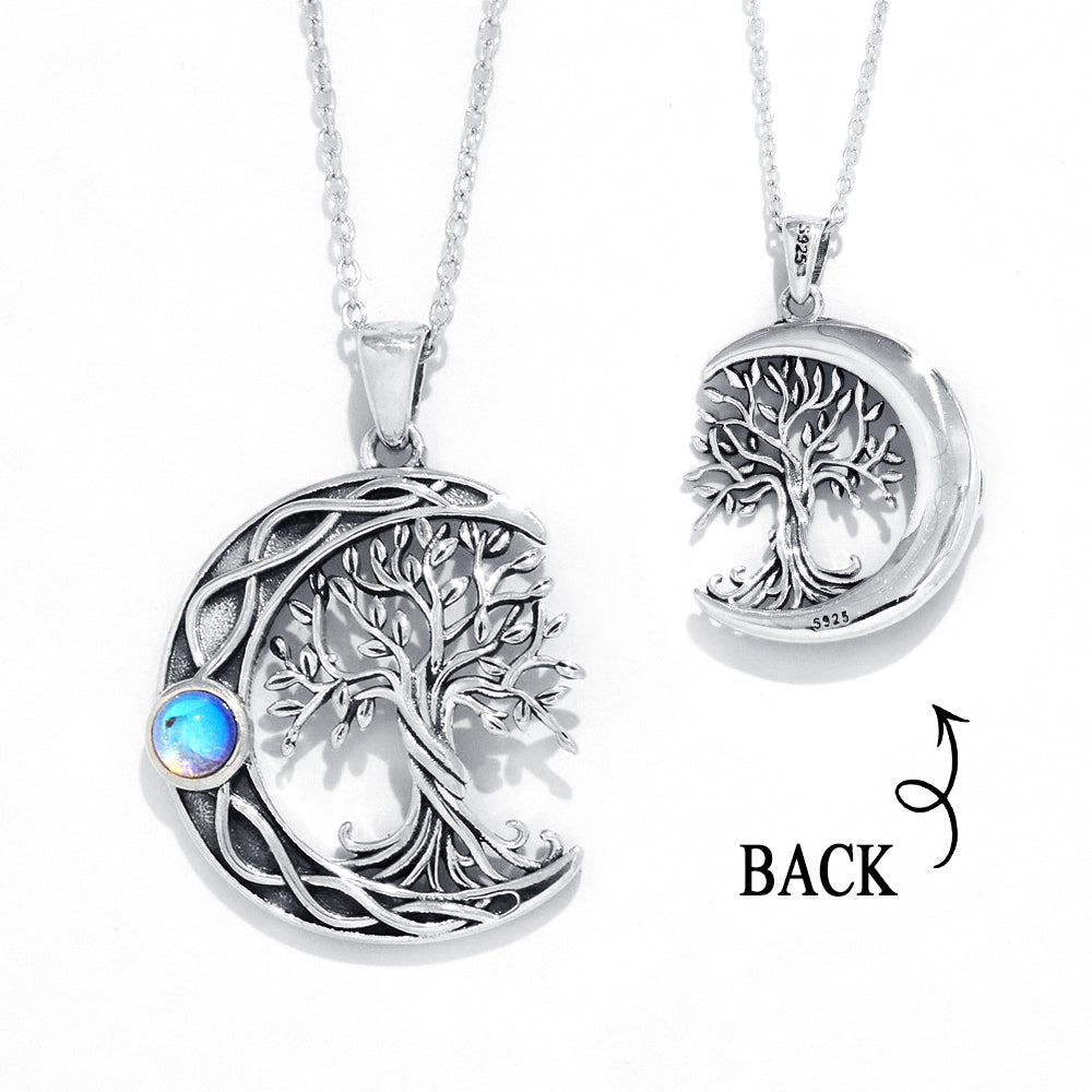 Celtic Knot Moon Tree of Life 925 Sterling Silver Moonstone Necklace