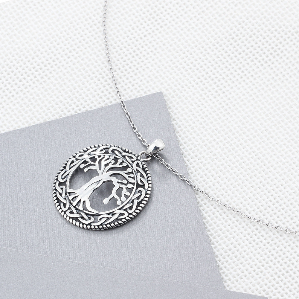 Vintage 925 Sterling Silver Tree Of Life Round Pendant Necklace