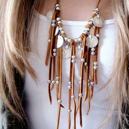 Leather Fringe Boho Necklace