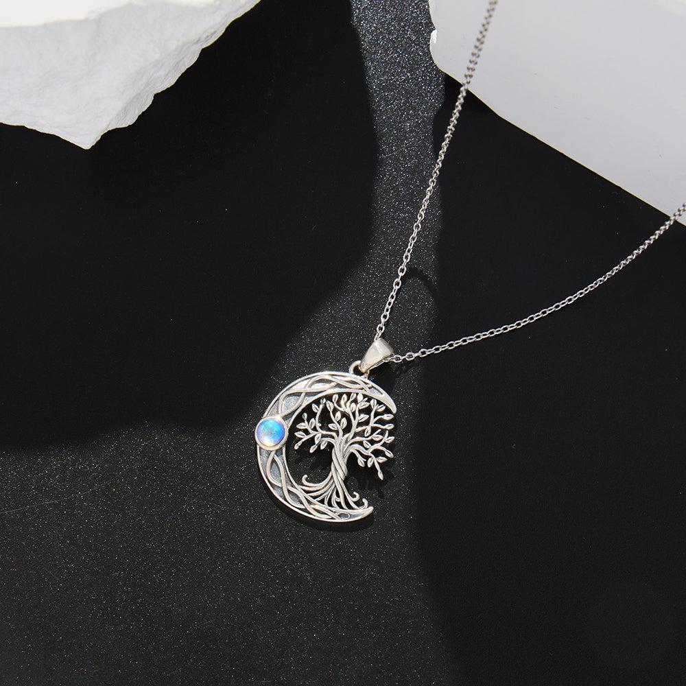 Celtic Knot Moon Tree of Life 925 Sterling Silver Moonstone Necklace