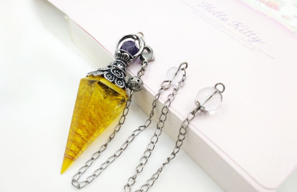 Vintage Silver Amethyst Top Orgonite Crystal Pendulum