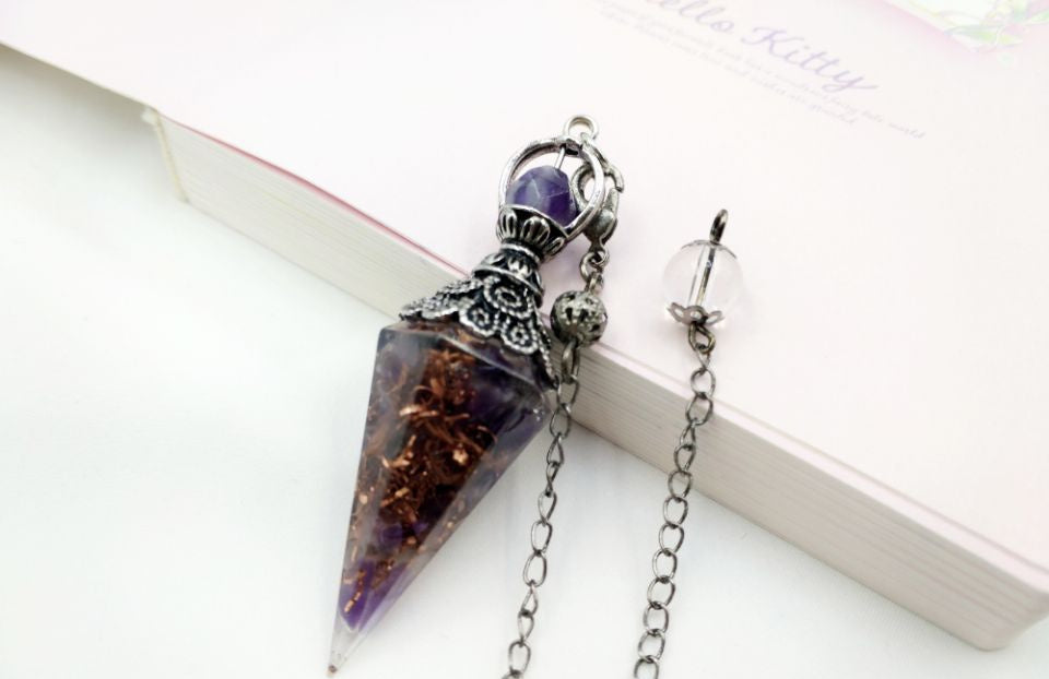 Vintage Silver Amethyst Top Orgonite Crystal Pendulum