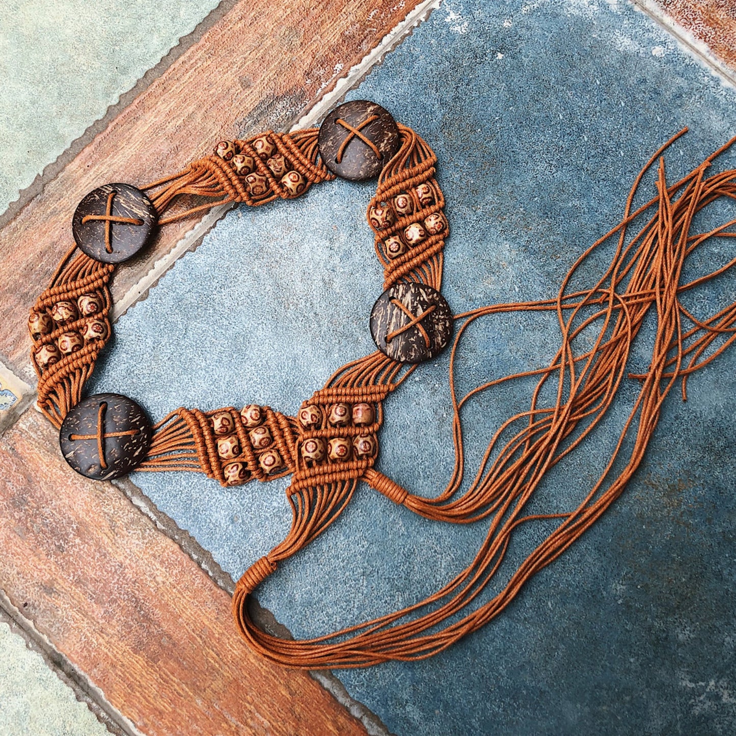 Handmade Bohemian Coconut Shell Macrame Belt