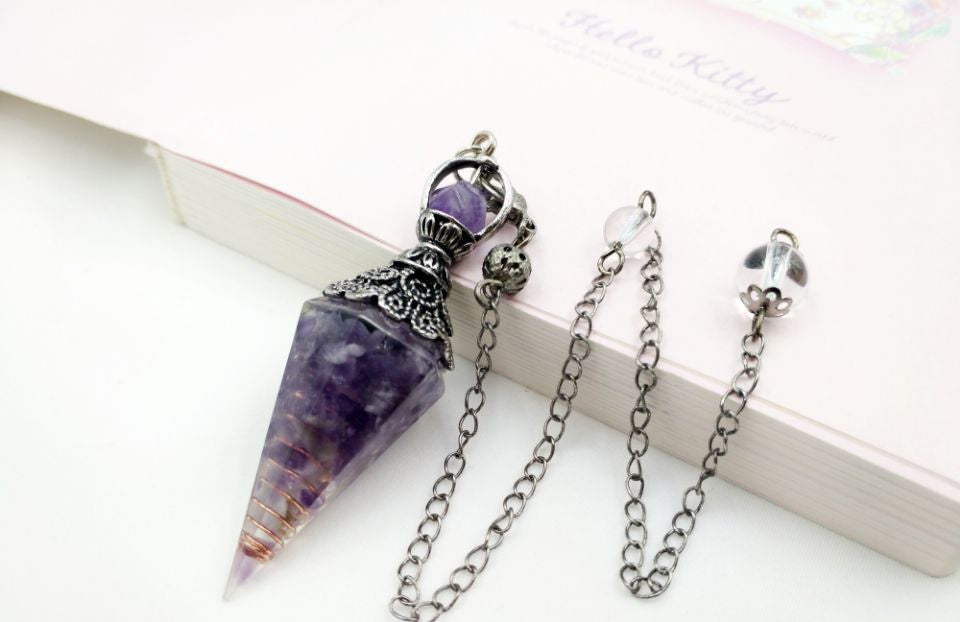 Vintage Silver Amethyst Top Orgonite Crystal Pendulum