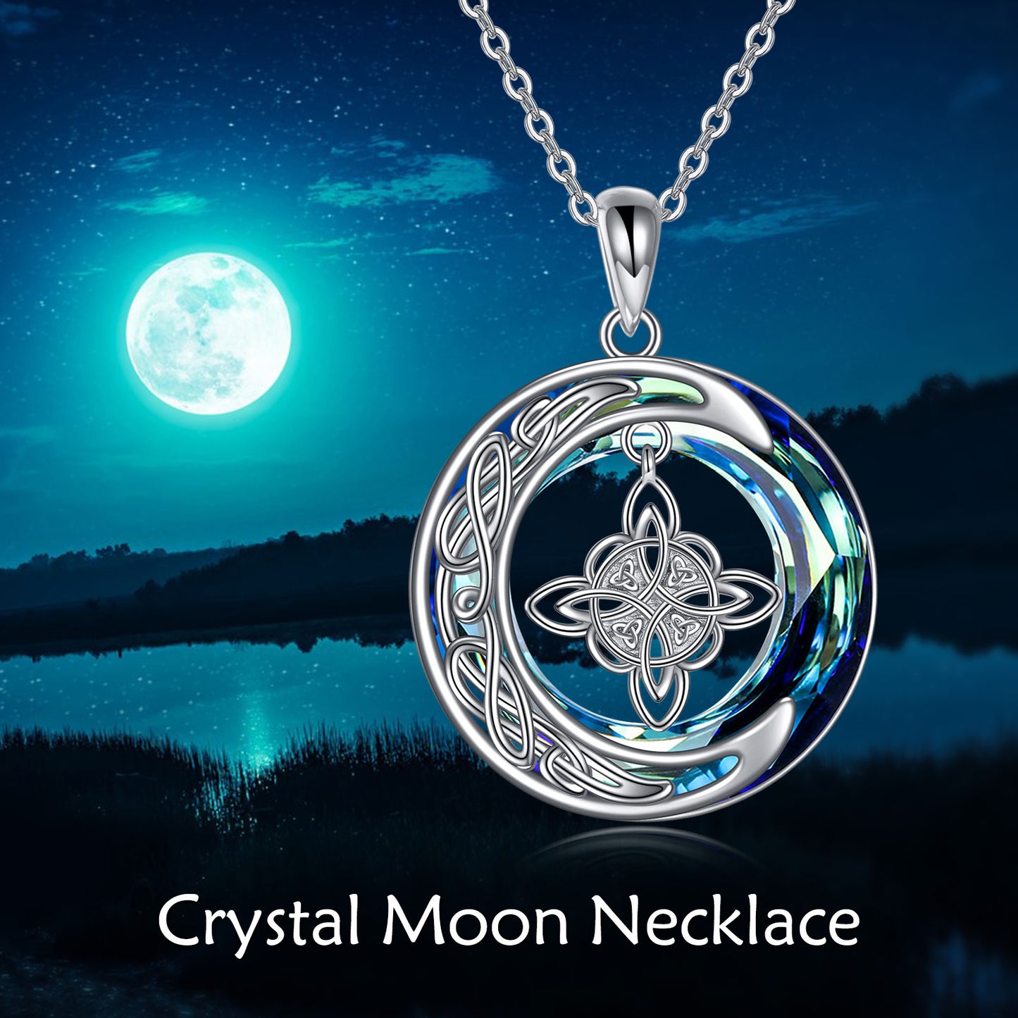 Celtic Moon Witch Knot 925 Sterling Silver Necklace