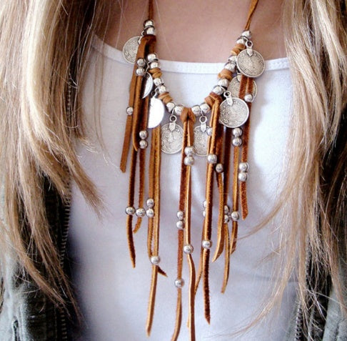 Leather Fringe Boho Necklace