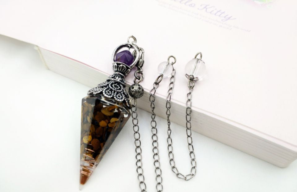 Vintage Silver Amethyst Top Orgonite Crystal Pendulum