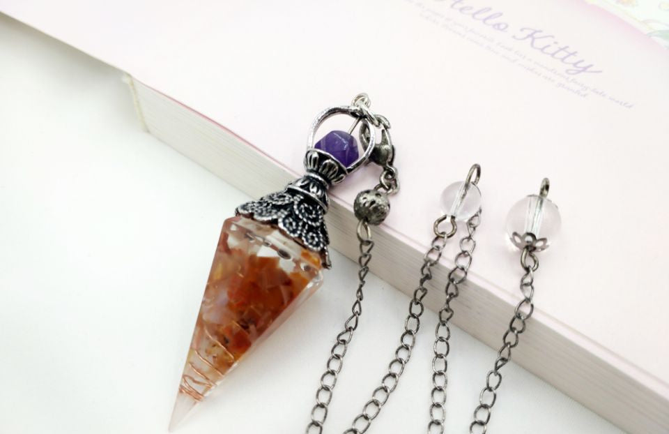 Vintage Silver Amethyst Top Orgonite Crystal Pendulum