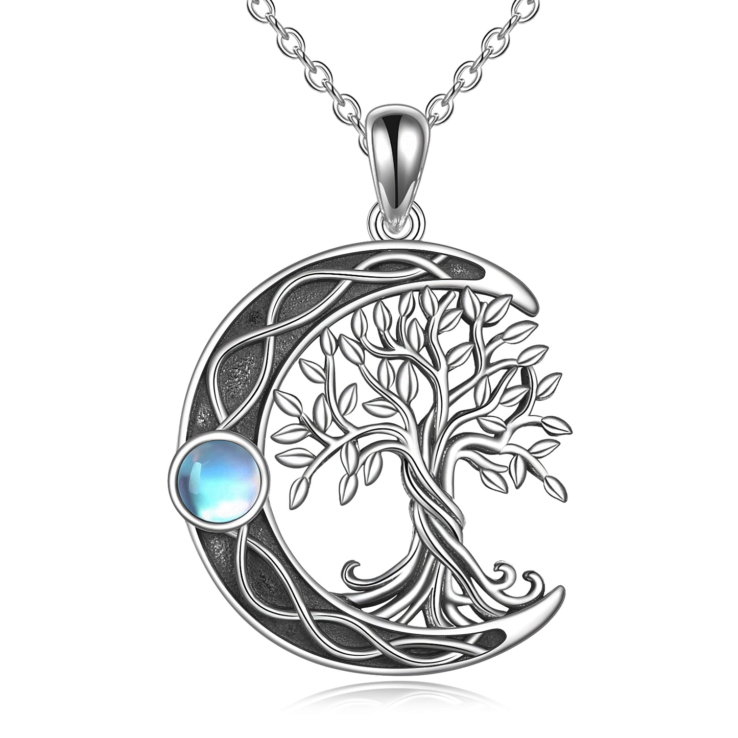 Celtic Knot Moon Tree of Life 925 Sterling Silver Moonstone Necklace