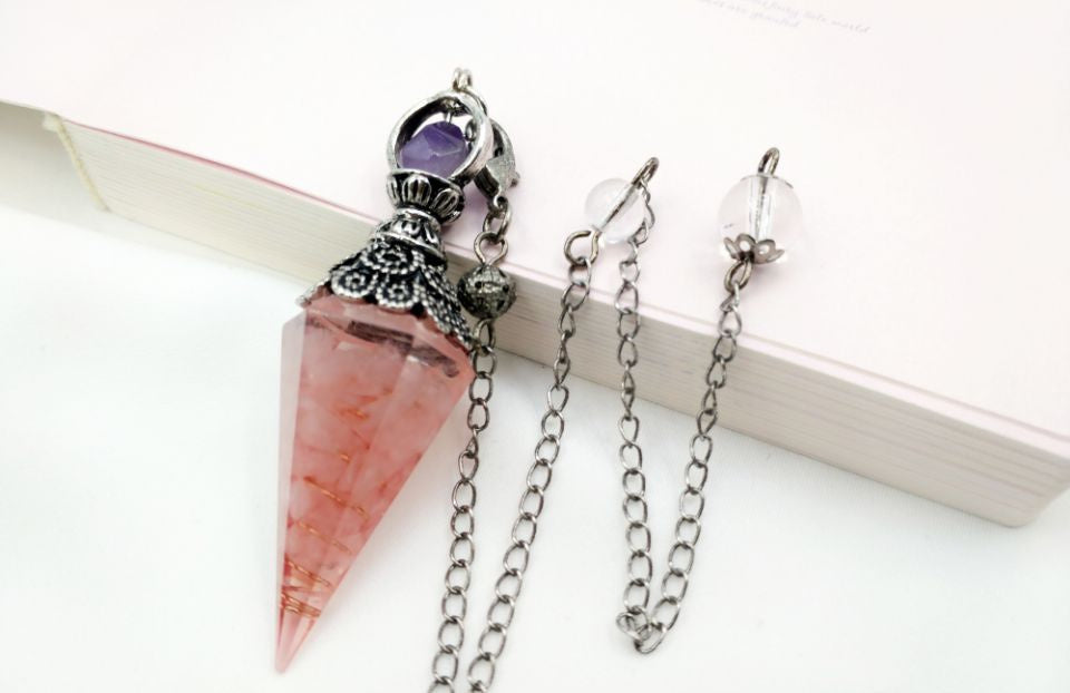 Vintage Silver Amethyst Top Orgonite Crystal Pendulum