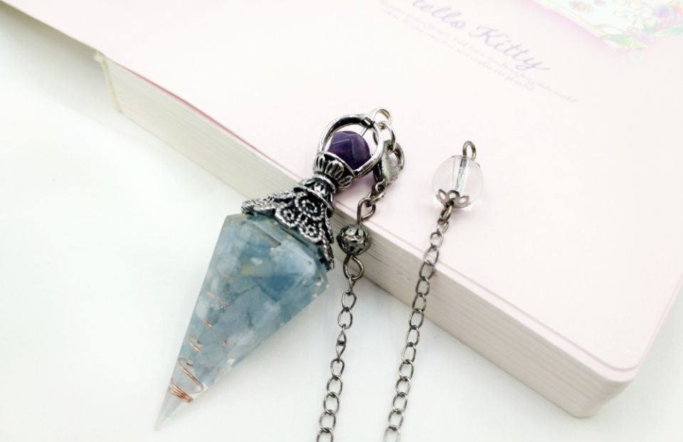 Vintage Silver Amethyst Top Orgonite Crystal Pendulum