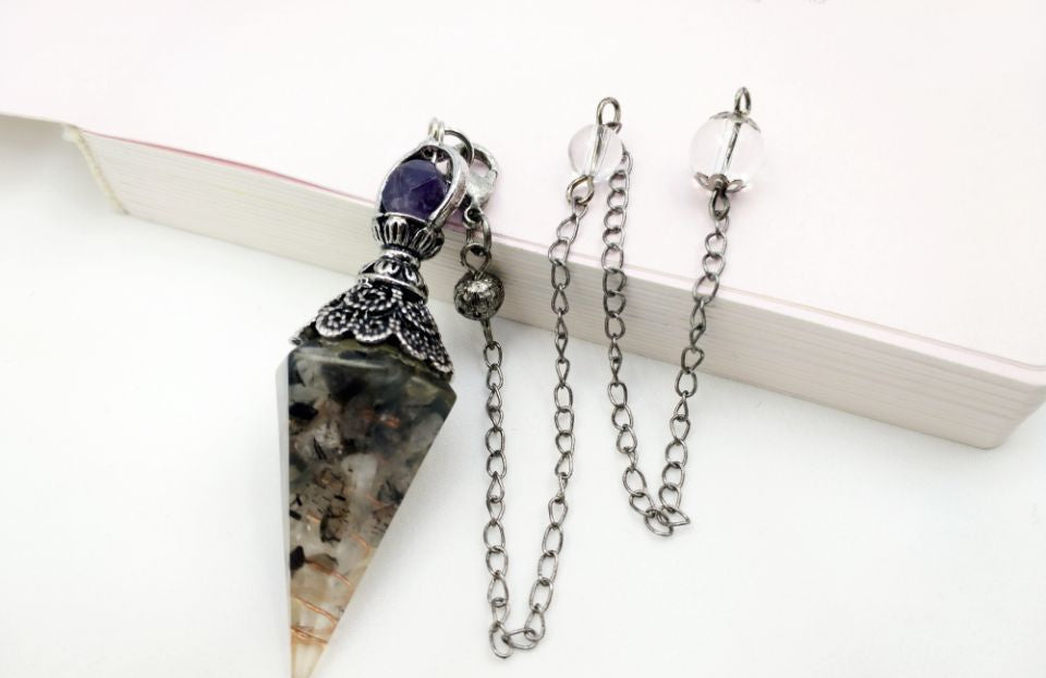 Vintage Silver Amethyst Top Orgonite Crystal Pendulum