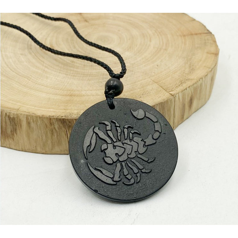 Shungite Sculpted Round Medal Pendant Creative Power Stone