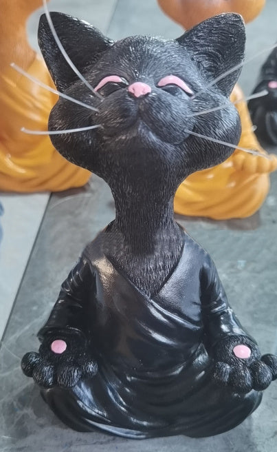 Meditating Black Cat Statue