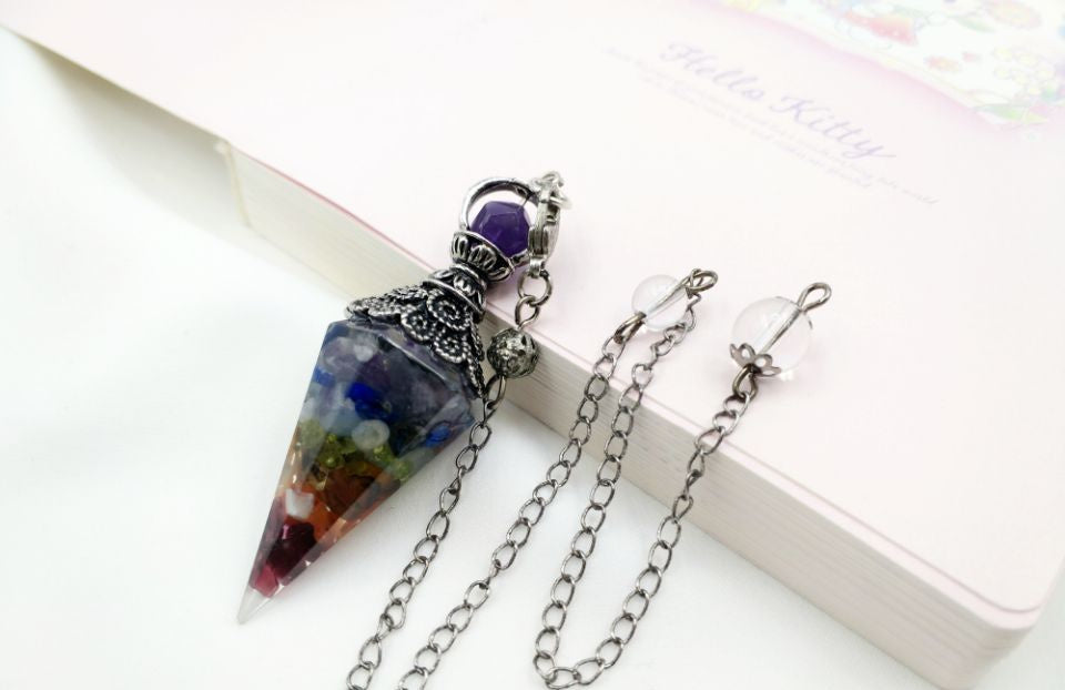 Vintage Silver Amethyst Top Orgonite Crystal Pendulum