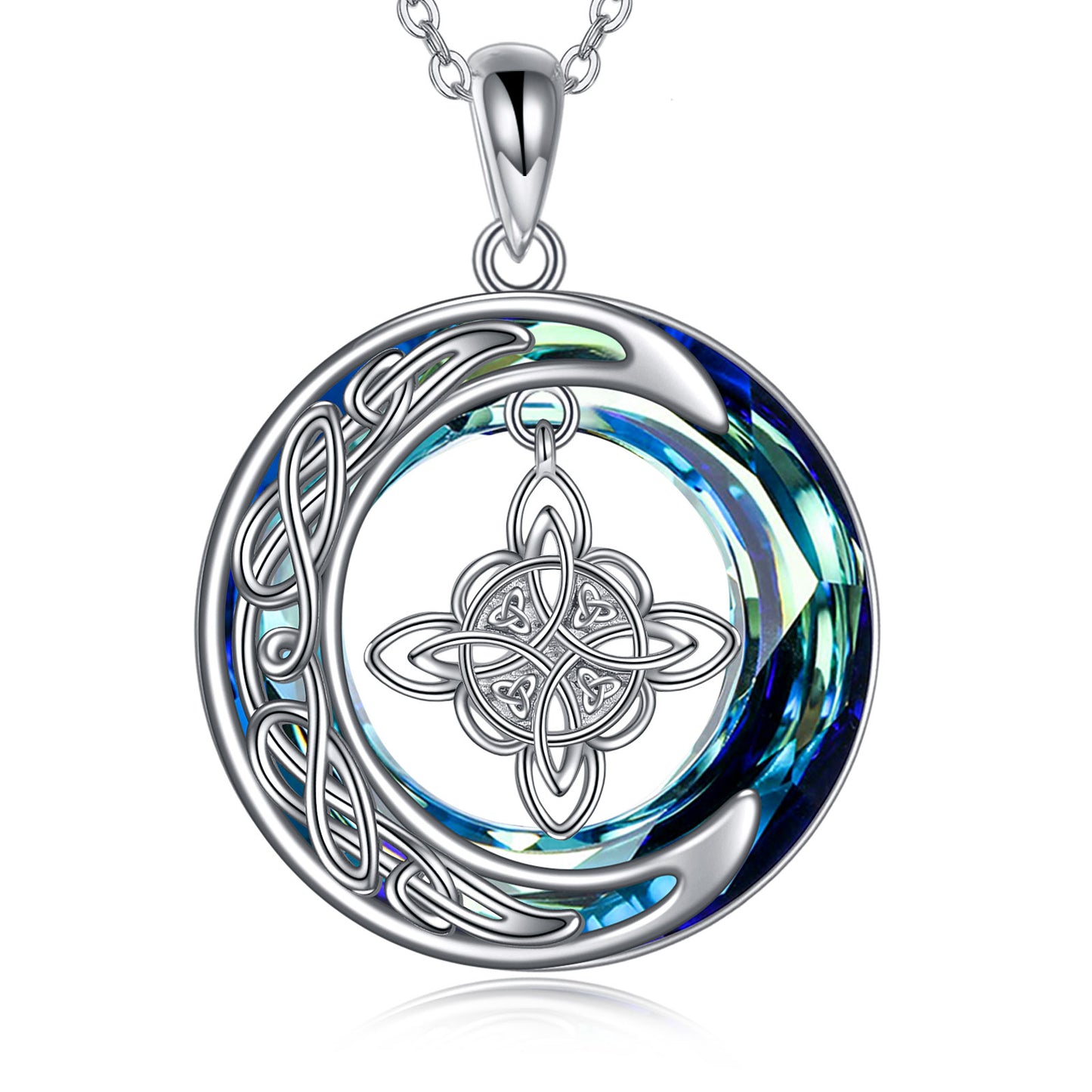 Celtic Moon Witch Knot 925 Sterling Silver Necklace